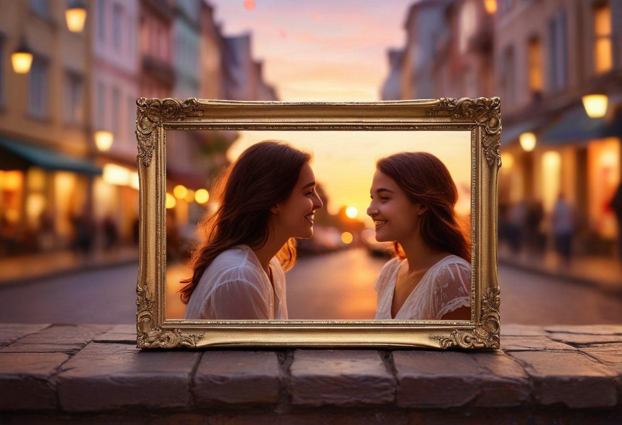 A beautifully arranged collection of photo frames showcasing various captivating moments: a laughing child, a serene landscape, a busy city street at sunset, and a romantic couple sharing a glance. Each frame is adorned with subtle storytelling elements, such as gentle bokeh effects and vibrant colors that evoke emotion. Background features a soft-focus, dreamy atmosphere to enhance the idea of photography and storytelling. super-realistic. vibrant colors. soft-focus.